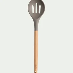 alinea Ustensile De Cuisine|Couvert De Service*Cuillère ajourée en bois et silicone - brun terre ombre