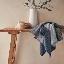 alinea Drap De Douche*Drap de douche bouclette jacquard en coton - 70x140cm Bleu