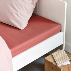 alinea Drap Housse*Drap housse en coton 90x200cm b25cm - ricin Rouge