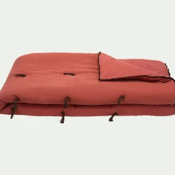 alinea Couvre-Lit*Édredon en lin et coton 100x180cm piquage pompons - arcilla Rouge