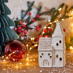 alinea Décoration De La Table De Noël|Objet Décoratif De Noël*Eglise décorative à poser lumineuse en porcelaine - Beige