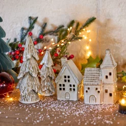 alinea Décoration De La Table De Noël|Objet Décoratif De Noël*Eglise décorative à poser lumineuse en porcelaine - Beige