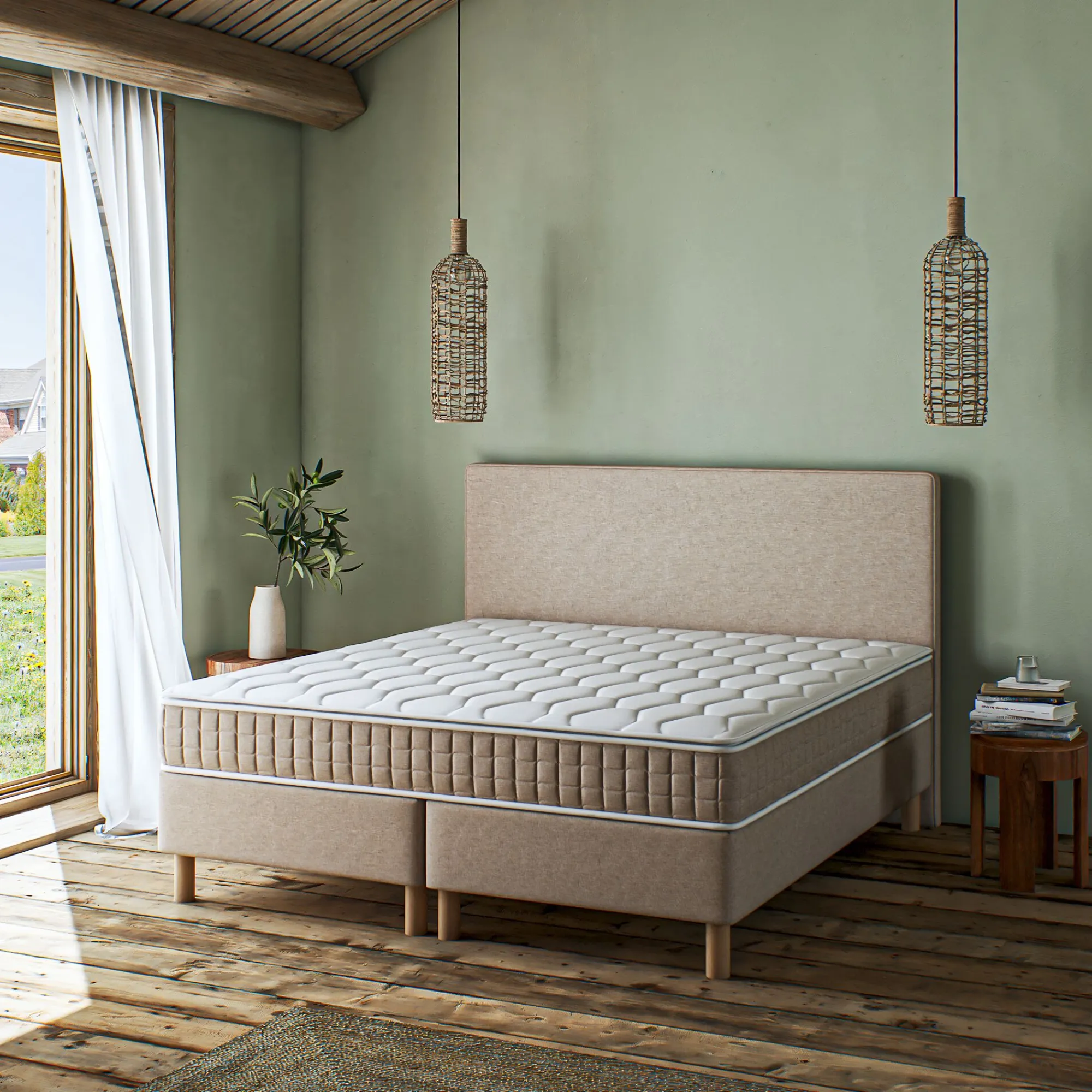 alinea Ensemble Matelas & Sommier|Lit Adulte*Ensemble matelas ressorts + sommier H24cm 2x80x200cm - roucas Beige
