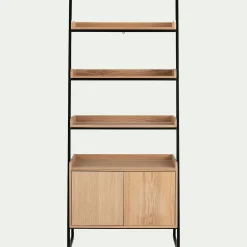 alinea Bibliothèque Et Étagère*Etagère 3 tablettes et caisson plaquée frêne et métal noir - L80cm Bois clair