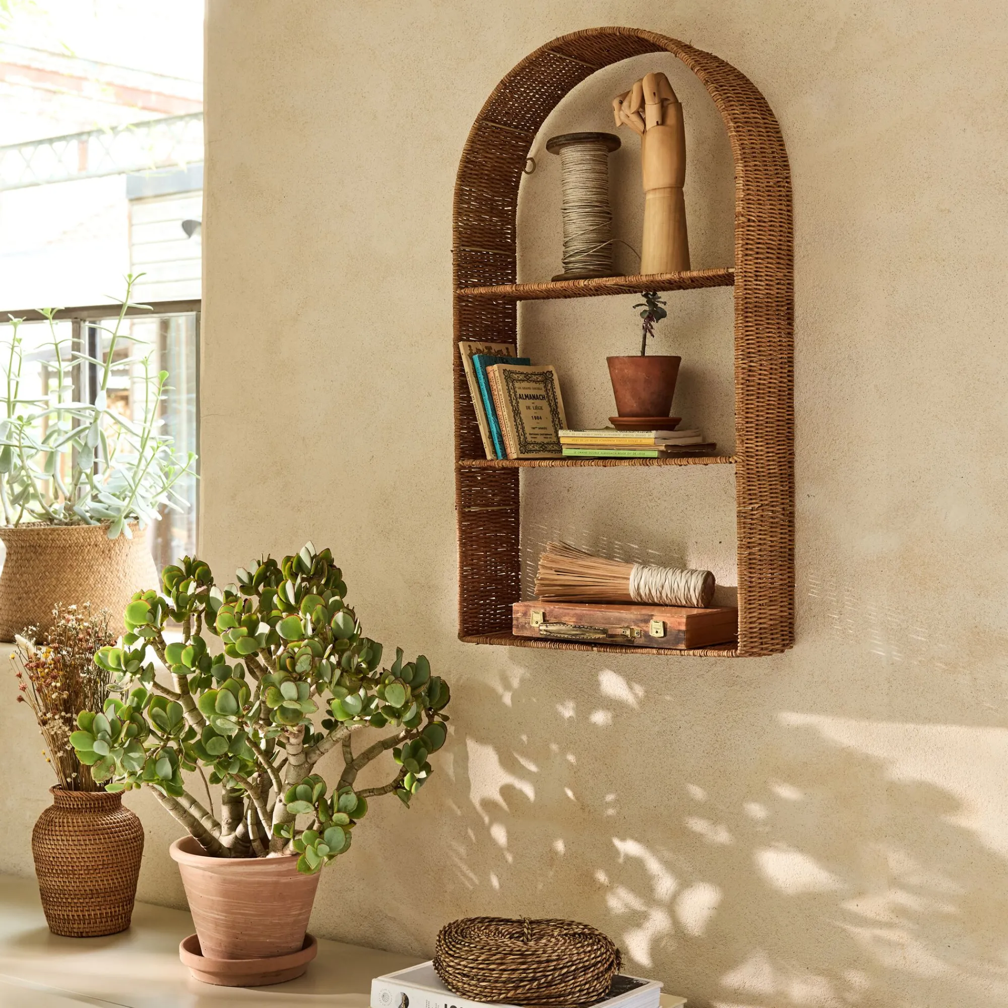 alinea Étagère Murale*Etagère murale en rotin L40xH72cm - Naturel