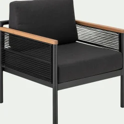 alinea Pouf Exterieur|Fauteuil De Jardin*Fauteuil de jardin en aluminium et corde - Noir