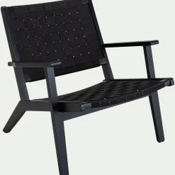 alinea Pouf Exterieur|Fauteuil De Jardin*Fauteuil de jardin en bois d'eucalyptus et polyester - Noir