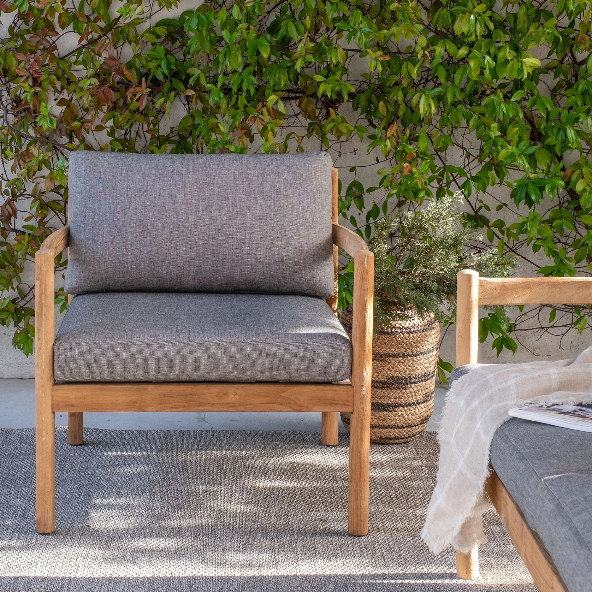 alinea Pouf Exterieur|Fauteuil De Jardin*Fauteuil de jardin en teck recyclé - gris