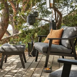 alinea Salon De Jardin Bois*Fauteuil de jardin et repose-pieds en bois d'eucalyptus - Noir