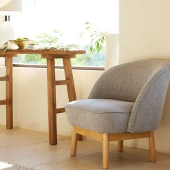 alinea Fauteuil*Fauteuil en tissu chiné et piétement en hévéa - borie Gris