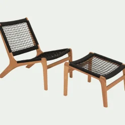 alinea Pouf Exterieur|Transat Et Chaise Longue*Fauteuil et repose pied en eucalyptus - Noir