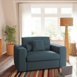 alinea Fauteuil|Petit Canapé*Fauteuil fixe en tissu bouclette - Bleu
