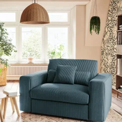 alinea Fauteuil*Fauteuil fixe en velours côtelé - Bleu
