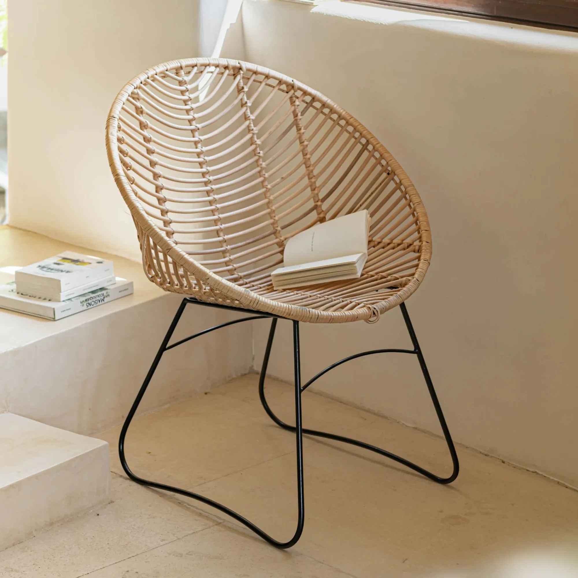 alinea Fauteuil*Fauteuil rond en rotin et métal - Naturel