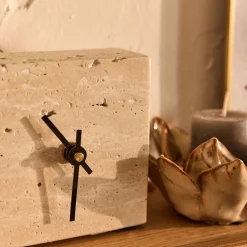 alinea Horloge|Décoration À Poser*Horloge à poser en travertin L10xH10cm - Naturel