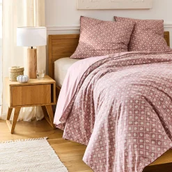 alinea Parure De Lit*Housse de couette 260x240cm et 2 taies d'oreiller 63x63cm en coton lavé - Rose