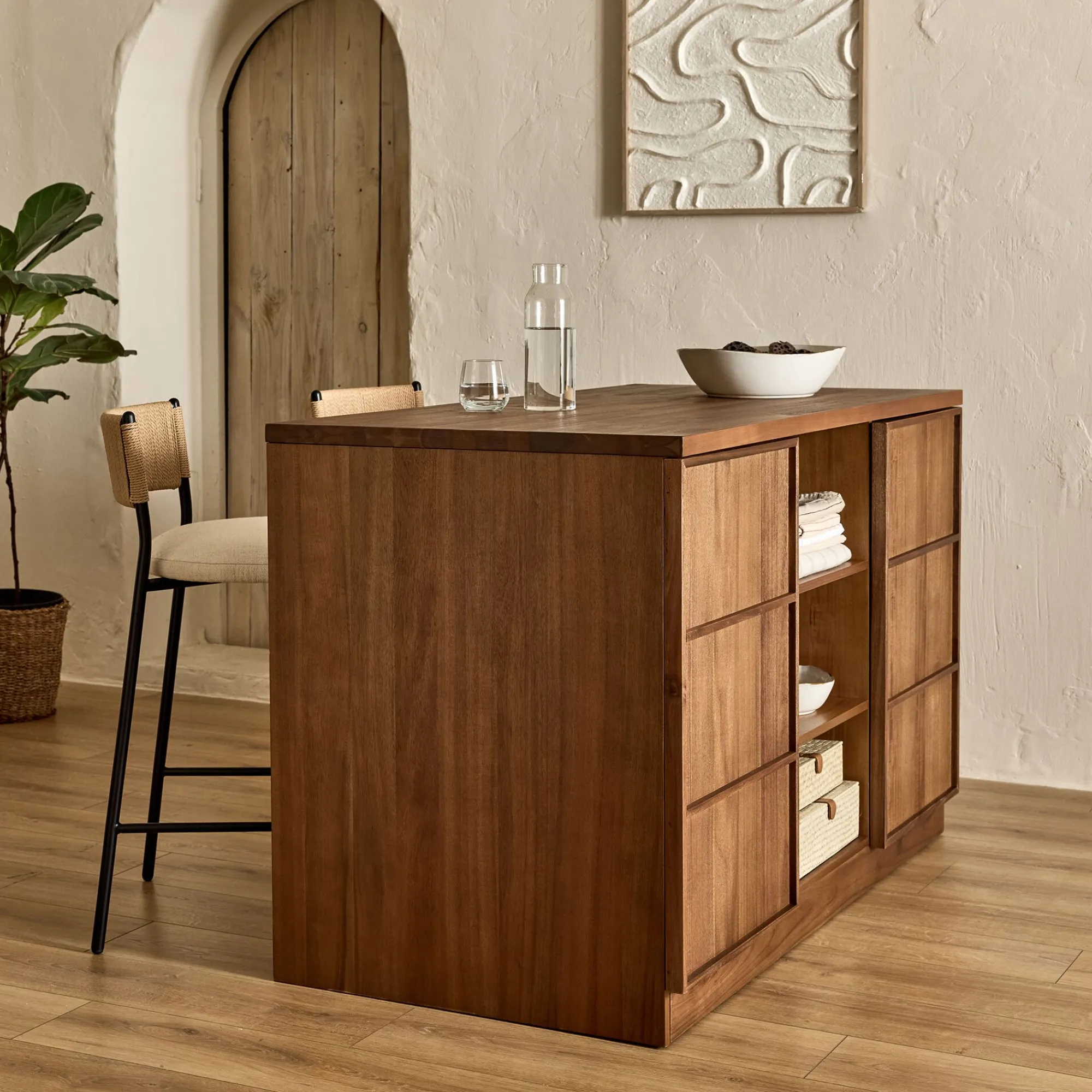 alinea Îlot Central*Ilot central de cuisine avec rangement en acacia L140cm - Bois foncé