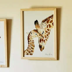 alinea Matelas Enfant|Déco Murale*Image aquarelle encadrée famille de girafes - A4 Naturel