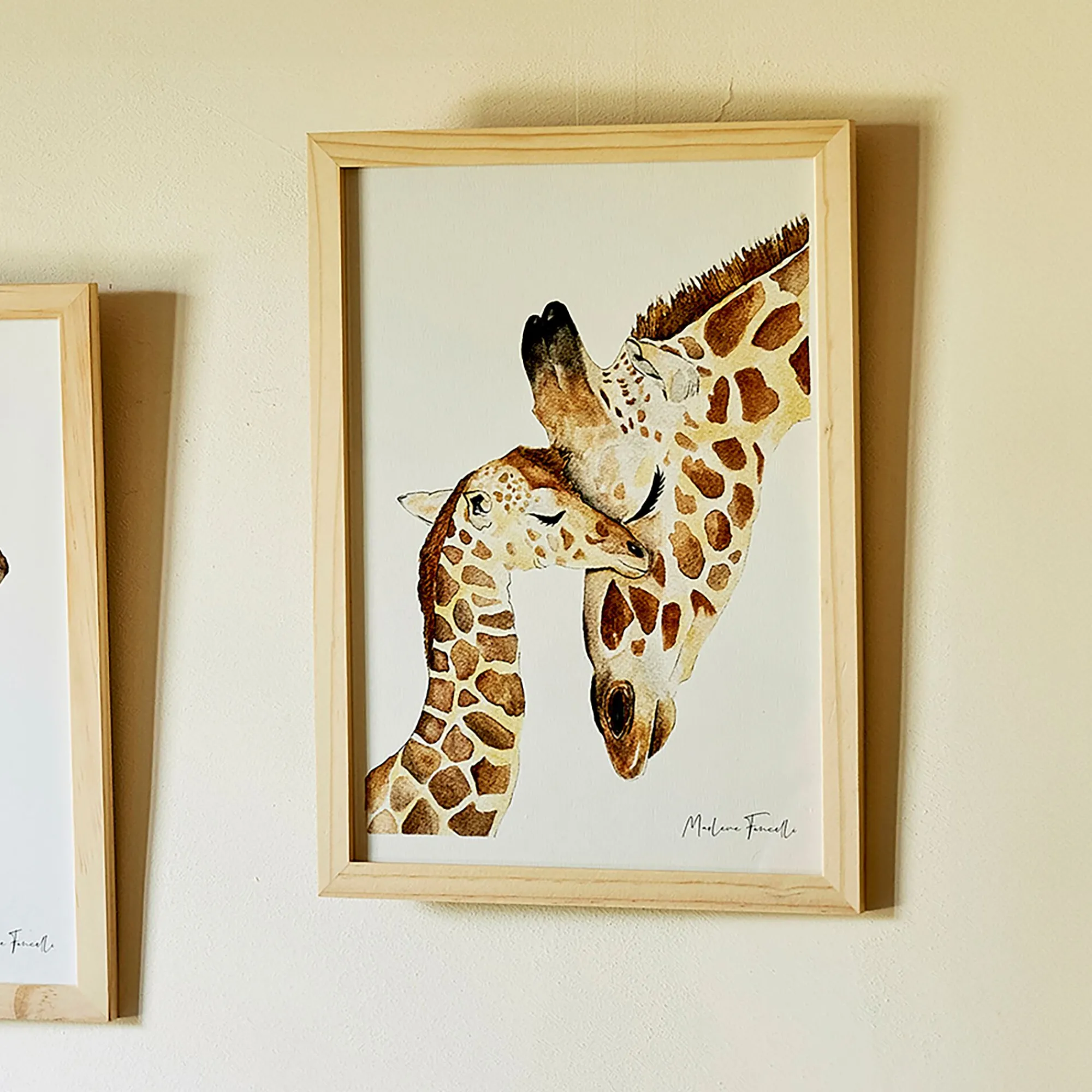 alinea Matelas Enfant|Déco Murale*Image aquarelle encadrée famille de girafes - A4 Naturel
