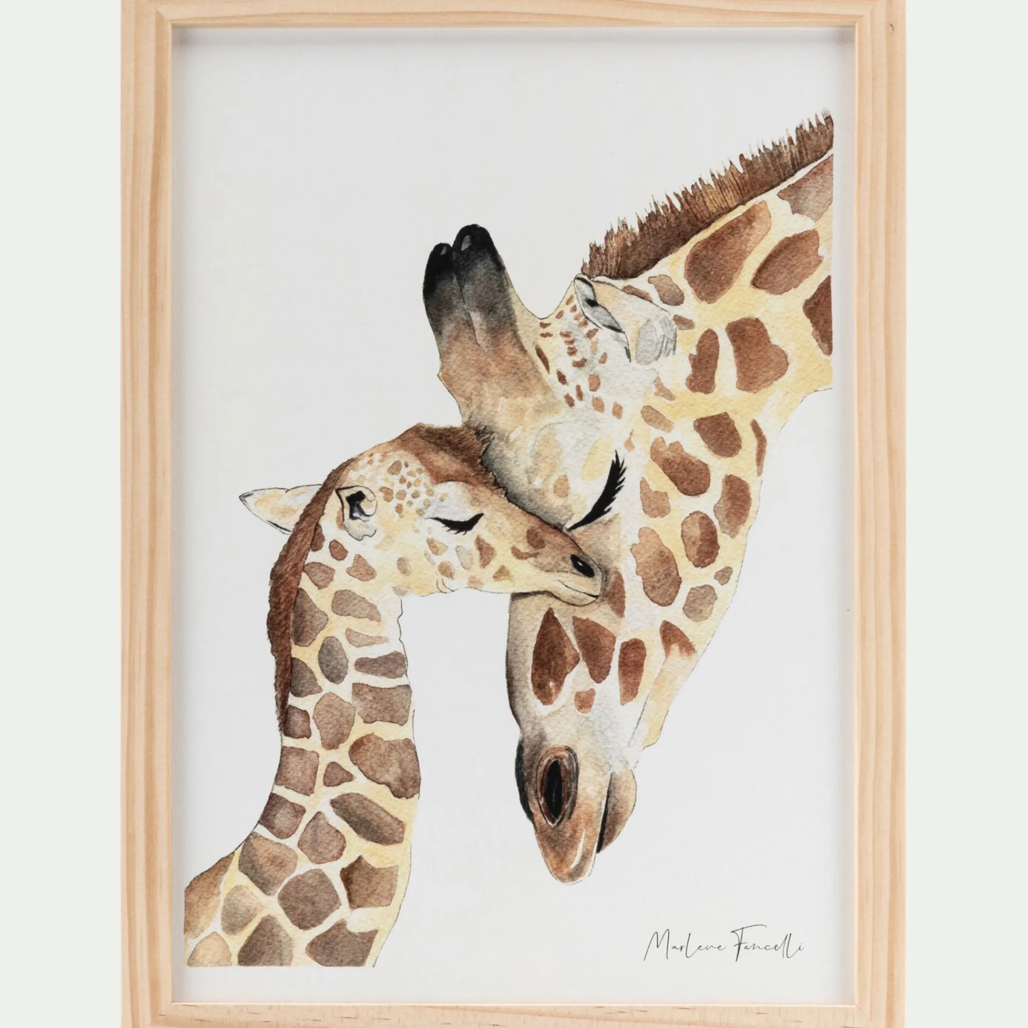 alinea Matelas Enfant|Déco Murale*Image aquarelle encadrée famille de girafes - A4 Naturel