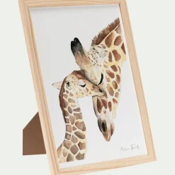 alinea Matelas Enfant|Déco Murale*Image aquarelle encadrée famille de girafes - A4 Naturel