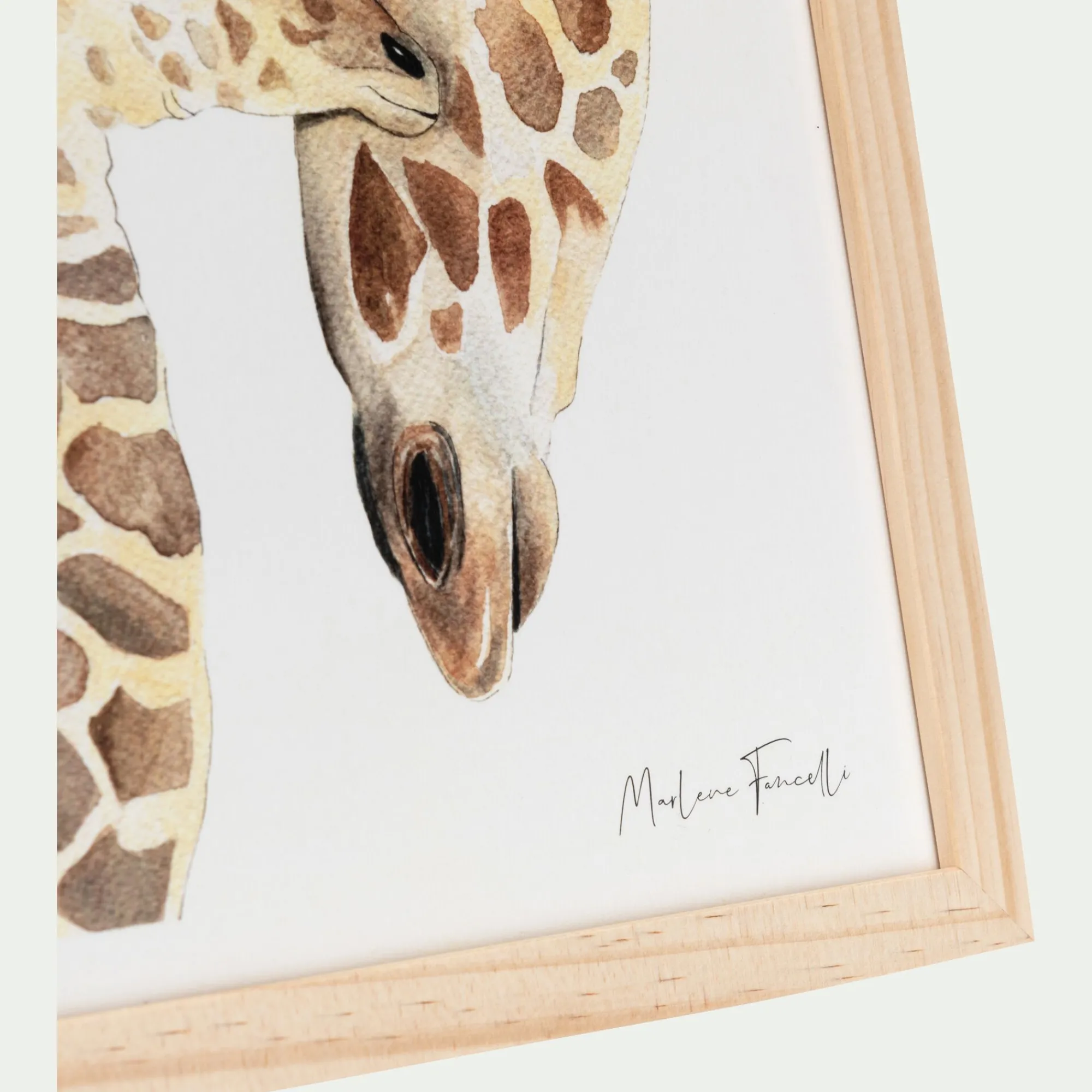 alinea Matelas Enfant|Déco Murale*Image aquarelle encadrée famille de girafes - A4 Naturel