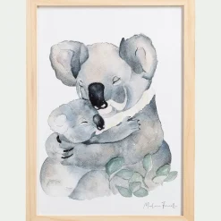 alinea Matelas Enfant|Déco Murale*Image aquarelle encadrée famille de koalas - A4 Naturel