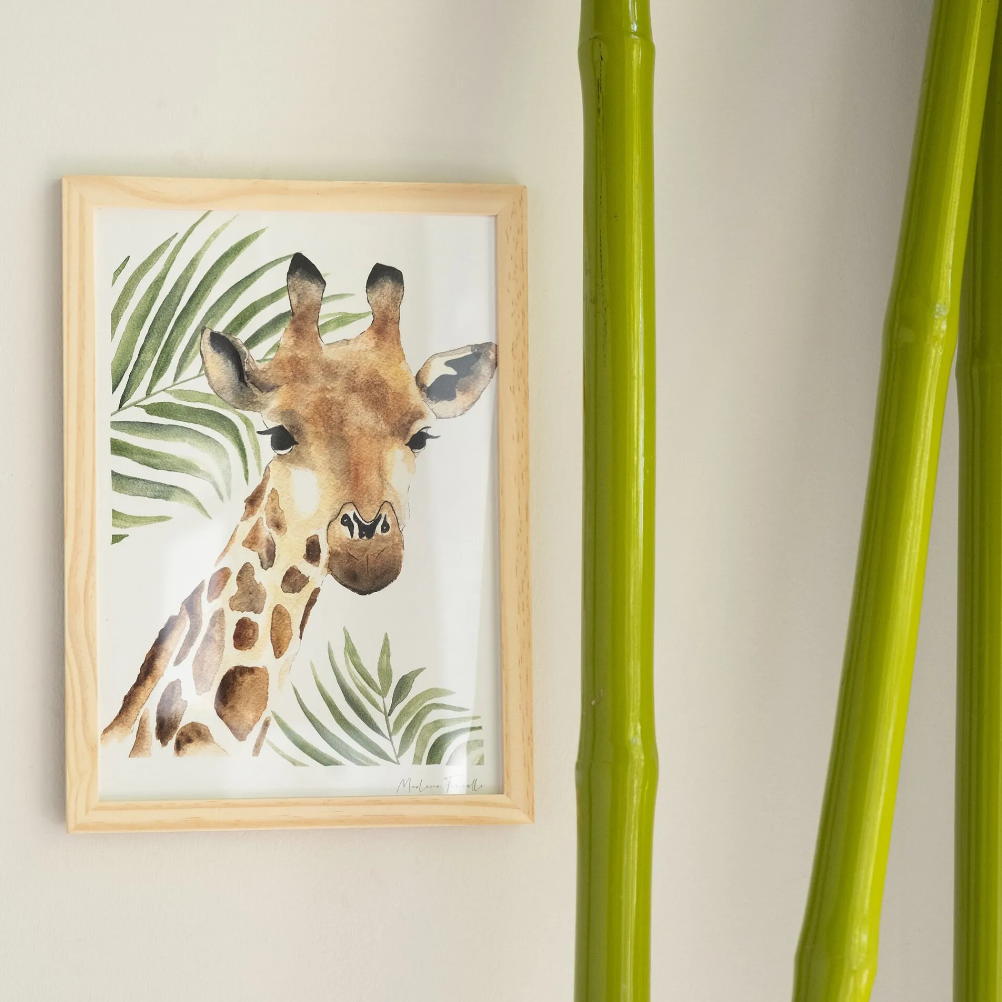alinea Matelas Enfant|Déco Murale*Image aquarelle encadrée girafe - A4 Naturel