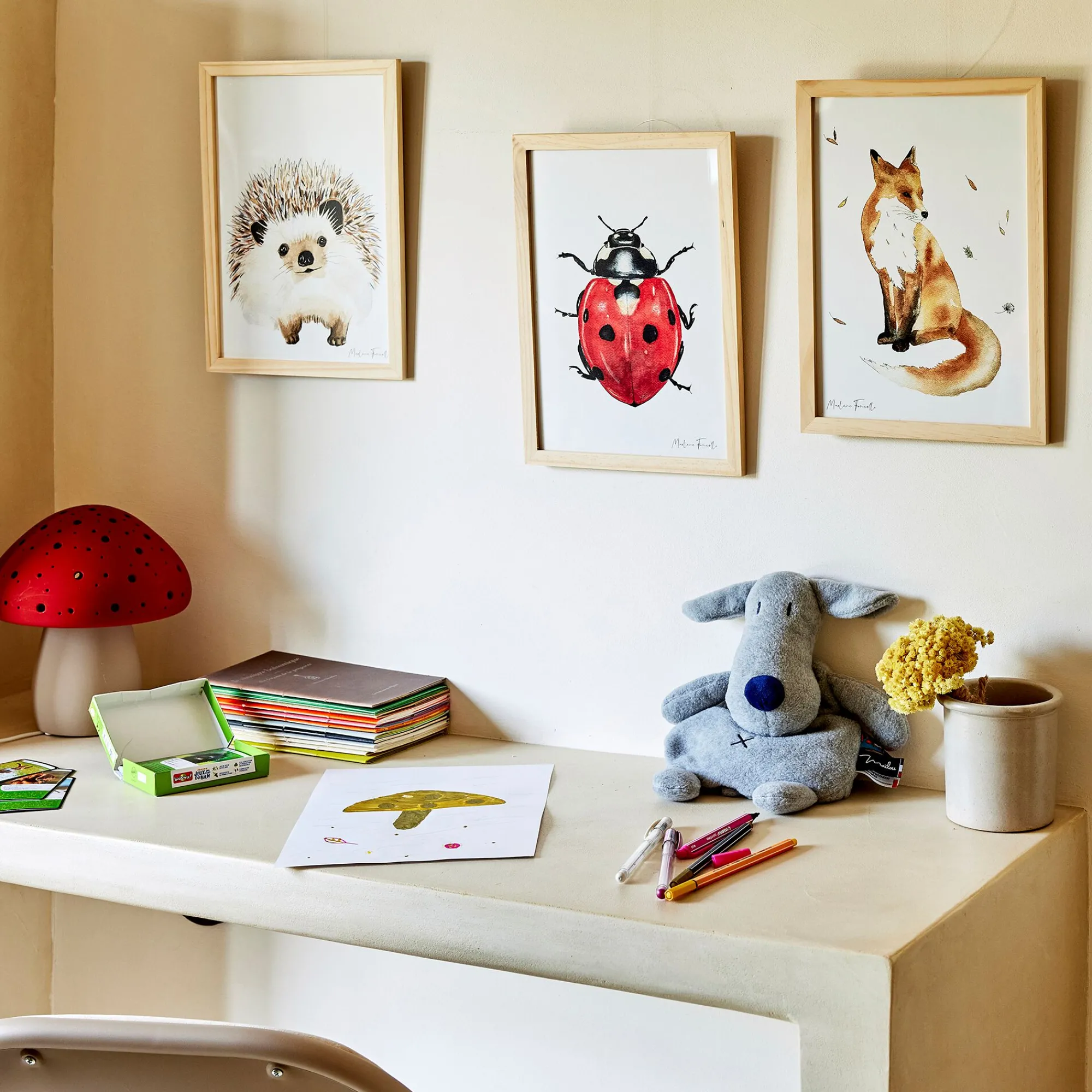 alinea Matelas Enfant|Déco Murale*Image aquarelle encadrée Hérisson - A4 Beige