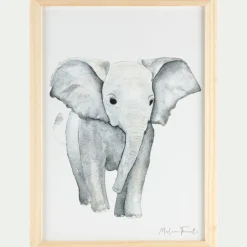 alinea Matelas Enfant|Déco Murale*Image aquarelle encadrée Éléphant - A4 Beige