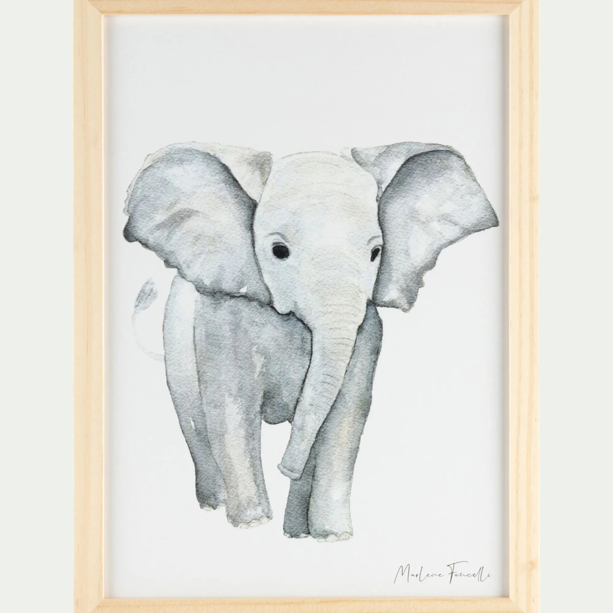 alinea Matelas Enfant|Déco Murale*Image aquarelle encadrée Éléphant - A4 Beige