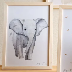 alinea Matelas Enfant|Déco Murale*Image aquarelle encadrée Éléphant - A4 Beige