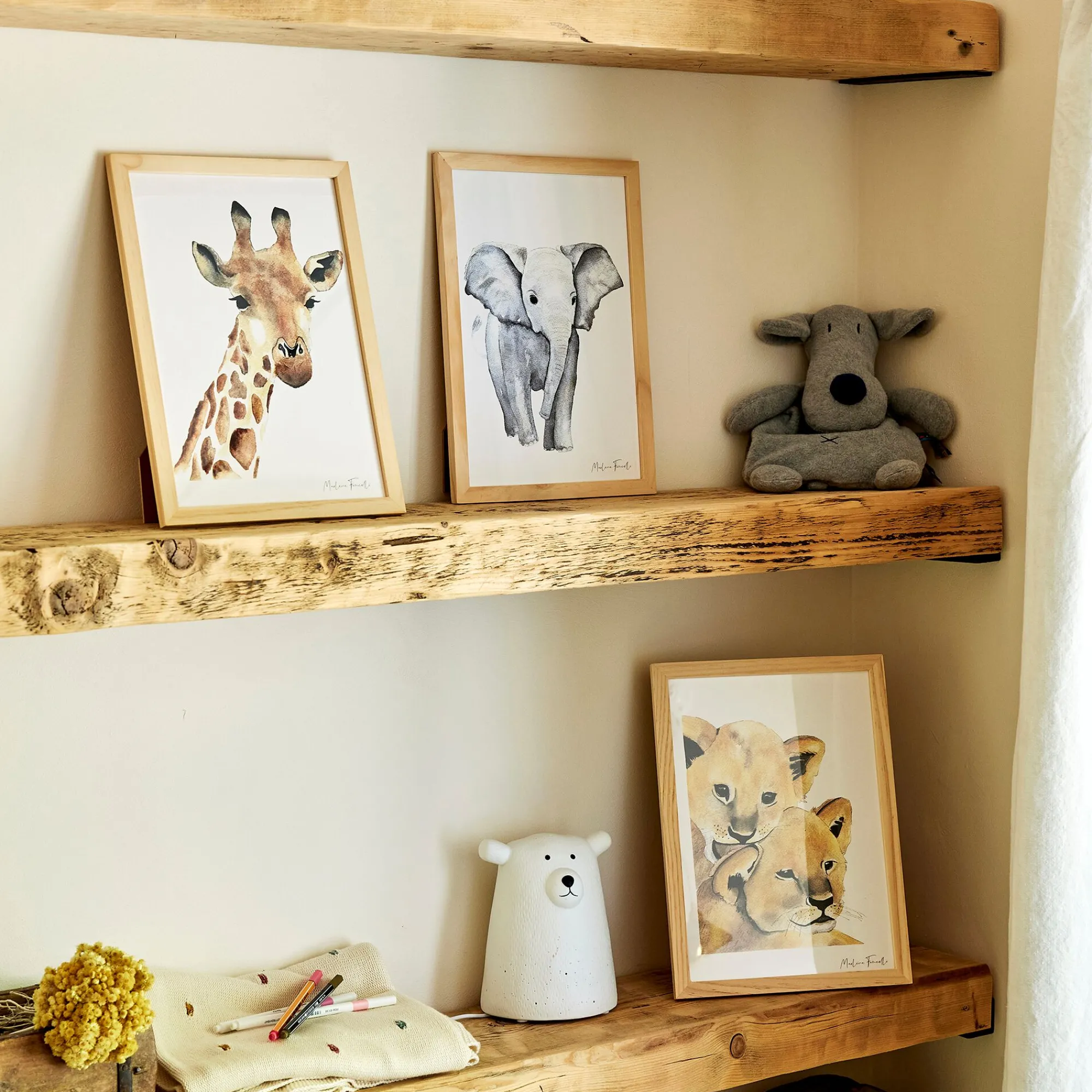 alinea Matelas Enfant|Déco Murale*Image aquarelle encadrée Éléphant - A4 Beige