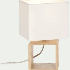 alinea Lampe À Poser*Lampe à poser carrée en bois et en coton H25cm - Blanc