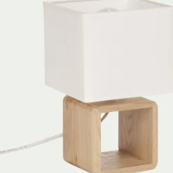 alinea Lampe À Poser*Lampe à poser carrée en bois et en coton H25cm - Blanc