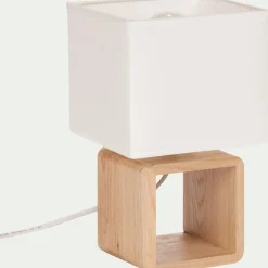 alinea Lampe À Poser*Lampe à poser carrée en bois et en coton H25cm - Blanc