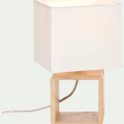 alinea Lampe À Poser*Lampe à poser carrée en bois et en coton H25cm - Blanc