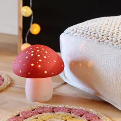 alinea Matelas Enfant|Lampe Chambre Enfant*Lampe à poser électrifiée forme champignon en porcelaine H22cm - Rouge
