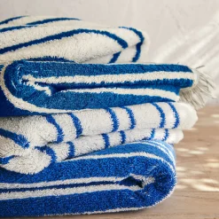 alinea Serviette Invité*Linge de toilette à rayures en coton - Bleu