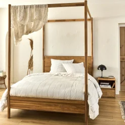 alinea Lit Adulte*Lit 2 places à baldaquin en acacia massif 160x200cm - Bois clair