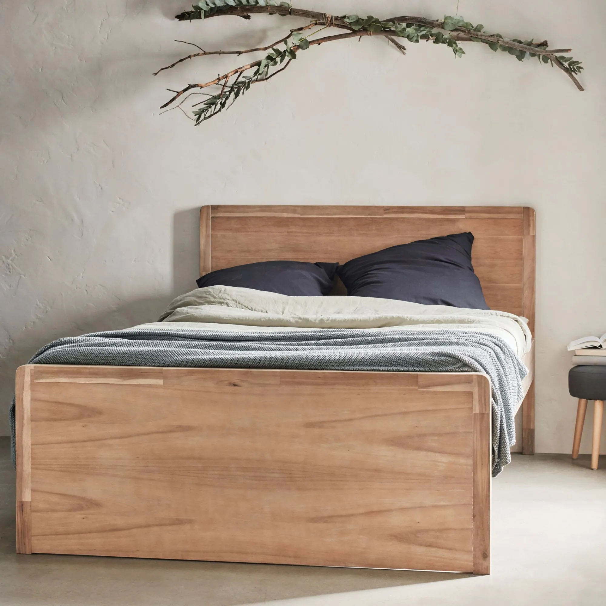 alinea Lit Adulte*Lit 2 places avec tête de lit en acacia 160x200cm - Bois clair