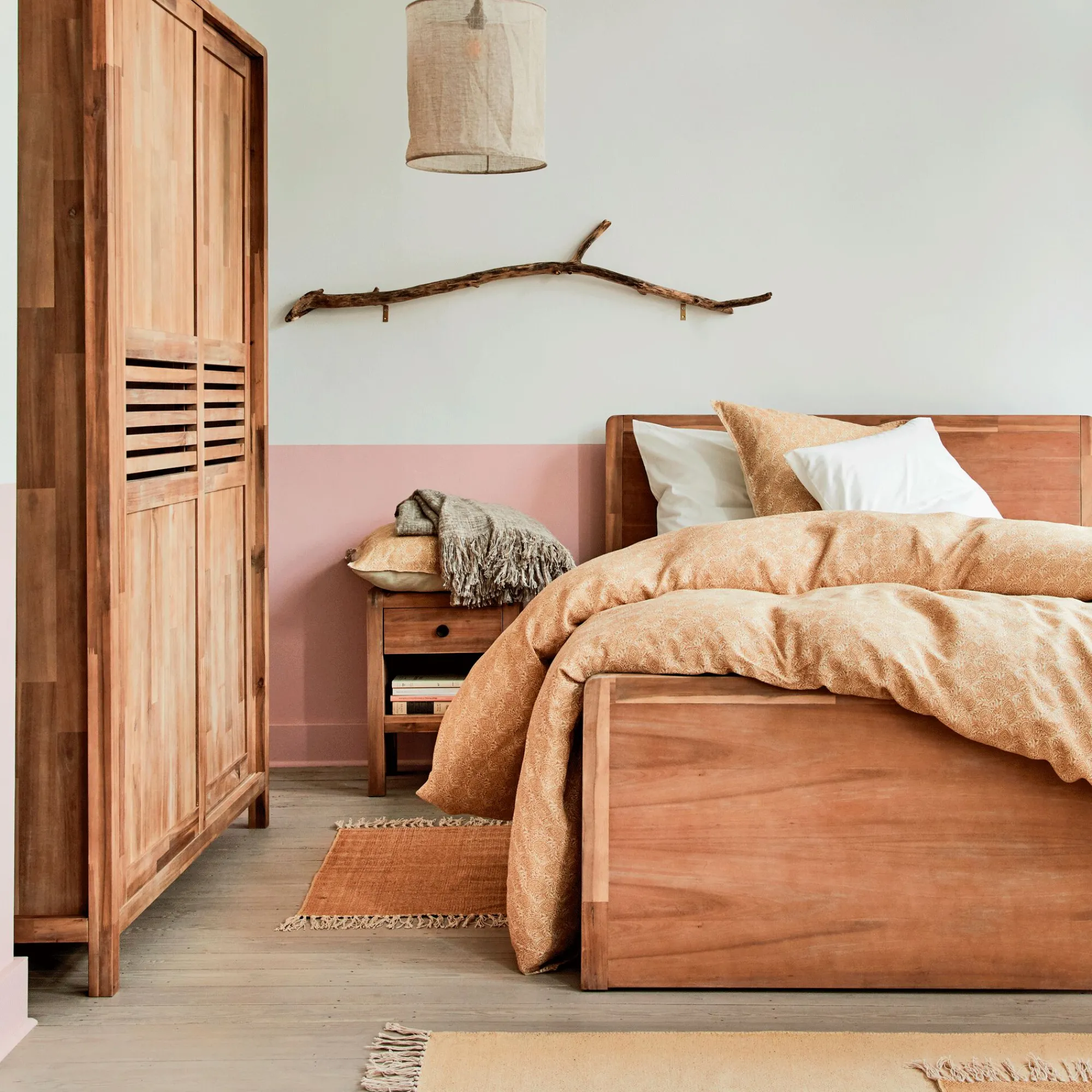 alinea Lit Adulte*Lit 2 places avec tête de lit en acacia 160x200cm - Bois clair