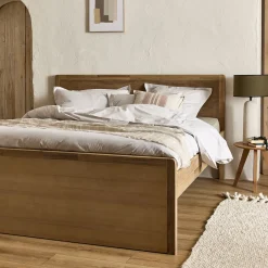 alinea Lit Adulte*Lit 2 places avec tête de lit en acacia 160x200cm - Bois clair