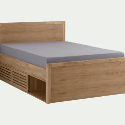 alinea Lit Adulte*Lit 2 places avec tête de lit en acacia 160x200cm - Bois clair