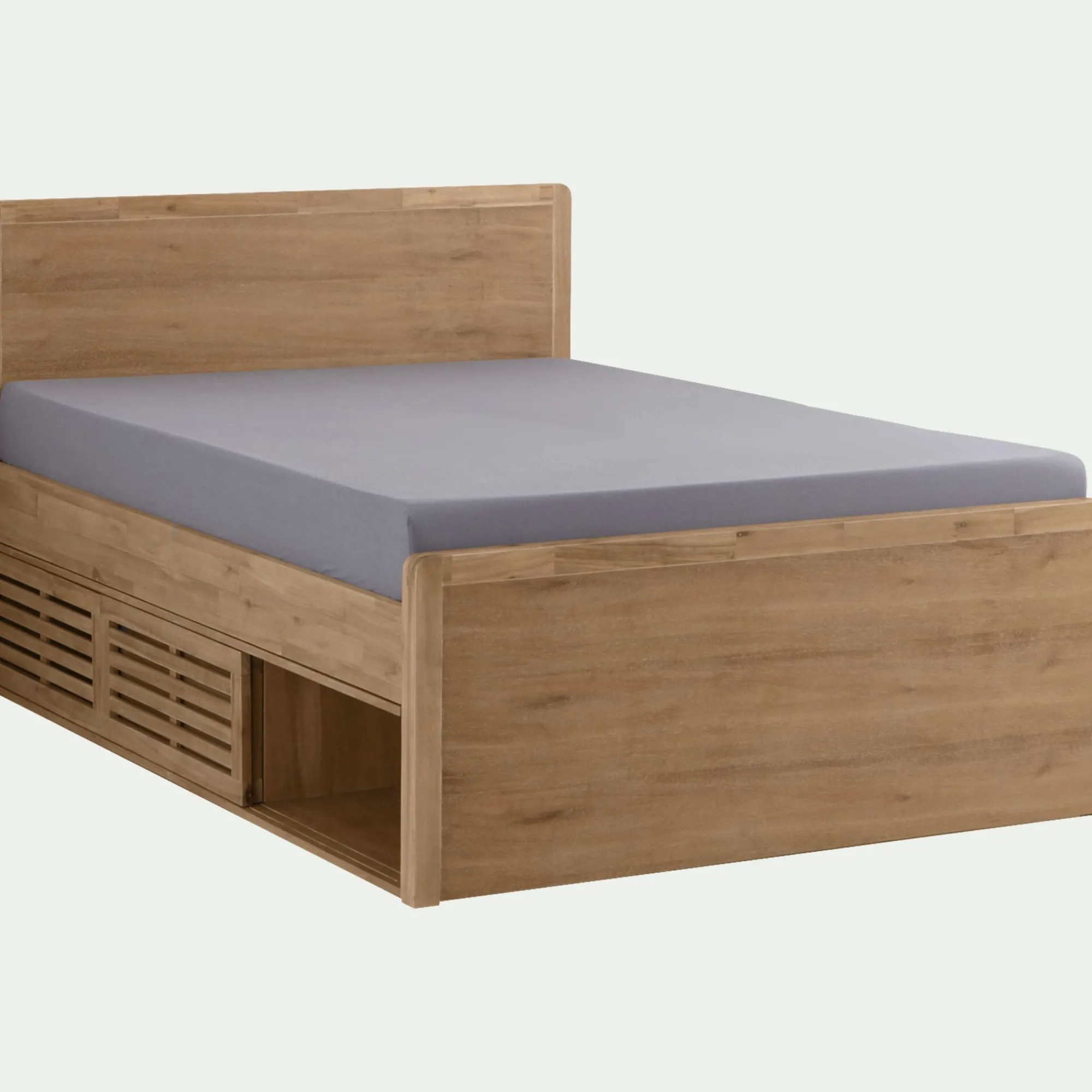 alinea Lit Adulte*Lit 2 places avec tête de lit en acacia 160x200cm - Bois clair