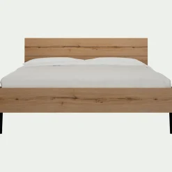 alinea Lit Adulte*Lit 2 places avec tête de lit en bois 160x200cm - Bois clair