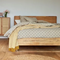 alinea Lit Adulte*Lit 2 places avec tête de lit en bois d'acacia 160x200cm - Bois clair