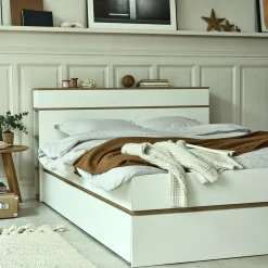 alinea Lit Adulte*Lit 2 places avec tête de lit en bois 160x200cm - Blanc