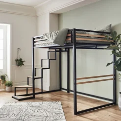 alinea Lit Adulte*Lit 2 places mezzanine en acier - 140x200cm Noir
