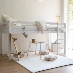 alinea Lit Enfant|Lit Enfant*Lit enfant mi-haut 1 place en pin massif 90x200cm - Blanc